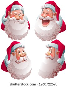 Santa Claus head set isolated vector illustration. Fun cartoon