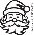 Santa Claus head, simple black line sticker, vector, isolated
