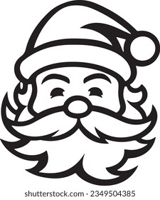 Santa Claus head, simple black line sticker, vector, isolated