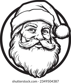 Santa Claus head, simple black line sticker, vector, isolated