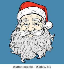 Santa Claus head, simple black line sticker, vector, isolated, icon, face front view Colored and outline, Christmas, Saint Nicolas head face portrait, holiday promotions, gift wrapping, holiday cards