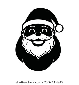 Santa Claus head, smile Ho-ho-ho. Front view Colored and outline. 