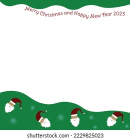 santa claus head and snow flake merry christmas border green merry christmas and happy new year 2023 photo frame