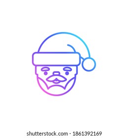 Santa Claus head vector icon in line art. Trendy vibrant color gradient. for Christmas and New Year. Cute outlined Santa Claus character isolated on white background. Winter holidays decoration.