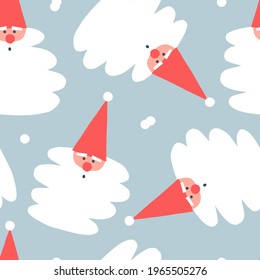 Santa Claus head vector seamless pattern. Father Frost Xmas abstract portrait background. Minimalistic Christmas geometric graphic design