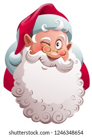 Santa Claus head winks. Merry Christmas fun vector cartoon illustration