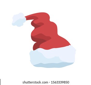 Santa claus headdress flat vector illustration. Festive christmas cap, traditional xmas hat isolated on white background. Warm seasonal clothing, funny headdress. New year celebration accessory.