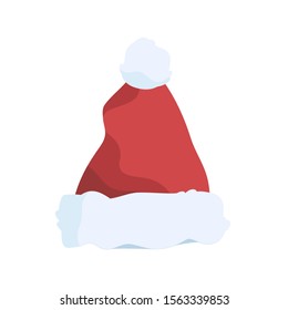 Santa claus headwear flat vector illustration. Festive christmas cap, traditional new year hat isolated on white background. Warm winter season headdress, funny headdress. Xmas celebration symbol.