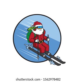 Santa claus heli skiing vector illustration