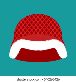 Santa Claus Helmet. Red Military hard hat with fur. Army Christmas Winter warm hat