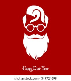 Santa Claus Hipster, Party, Greeting Card, Banner, Sticker, Hipster Style. Rounded Eyeglasses.