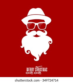 Santa Claus Hipster, Party, Greeting Card, Banner, Sticker, Hipster Style. Beard.
