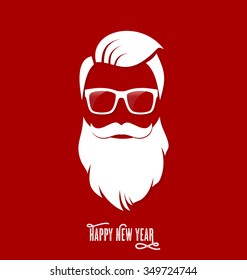 Santa Claus Hipster, Party, Greeting Card, Banner, Sticker, Hipster Style. Hipster Haircut.