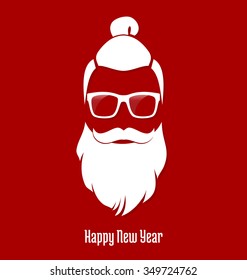 Santa Claus Hipster, Party, Greeting Card, Banner, Sticker, Hipster Style. Man Bun Hairstyle.