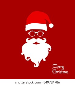 Santa Claus Hipster , Party, Greeting Card, Banner, Sticker, Hipster Style. Rounded Eyeglasses.
