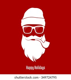 Santa Claus Hipster, Party, Greeting Card, Banner, Sticker, Hipster Style. Pipe.