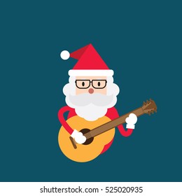 Santa claus hipster style. play guitar background.