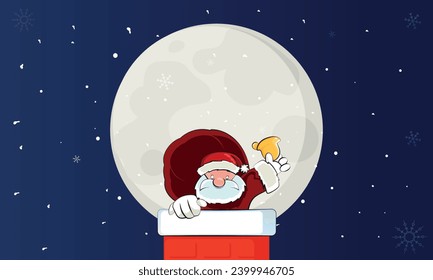 Santa Claus, with his bulging sack of presents, squeezes down a narrow chimney, determined to deliver the joy of Christmas to all. Jingle bell - Merry Christmas