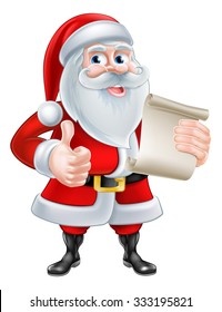 Santa Claus with his Christmas list scroll or letter giving a thumbs up 