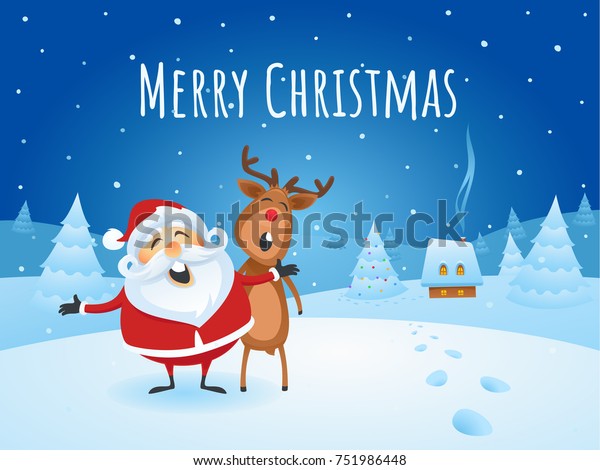 Santa Claus His Friend Reindeer Singing Stock Vector (Royalty Free ...