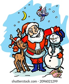 santa claus and his friends vector illustration
