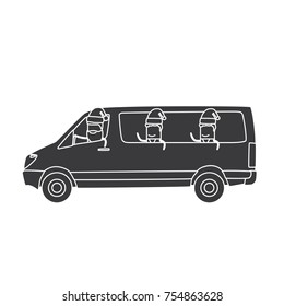 Santa Claus and his helpers on a van, vector illustration design. Christmas collection.