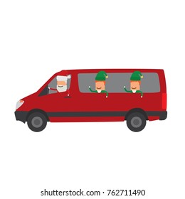 Santa Claus and his helpers on a van, vector illustration design. Santa Claus collection.