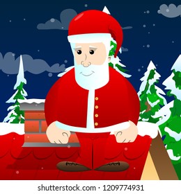 Santa Claus in his red clothes with white beard standing. Vector cartoon character illustration.