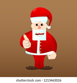 Santa Claus in his red clothes with white beard making thumbs up sign. Vector cartoon character illustration.