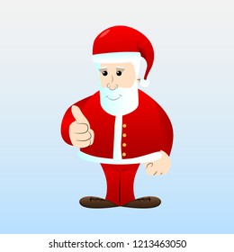 Santa Claus in his red clothes with white beard making thumbs up sign. Vector cartoon character illustration.