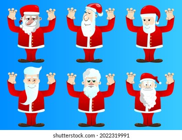 Santa Claus in his red clothes with white beard is trying to scare you. Vector cartoon character illustration.