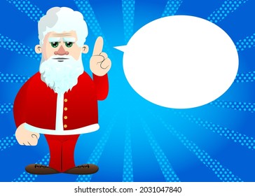 Santa Claus in his red clothes with white beard making a point. Vector cartoon character illustration.