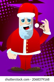 Santa Claus in his red clothes with white beard showing ok sign. Vector cartoon character illustration.