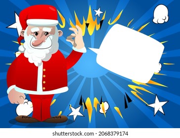 Santa Claus in his red clothes with white beard showing ok sign. Vector cartoon character illustration.