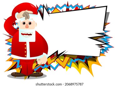 Santa Claus in his red clothes with white beard confused, scratching his head. Vector cartoon character illustration.