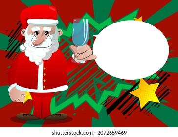 Santa Claus in his red clothes with white beard with a glass of water. Vector cartoon character illustration.
