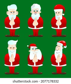 Santa Claus in his red clothes with white beard with praying hands. Vector cartoon character illustration.