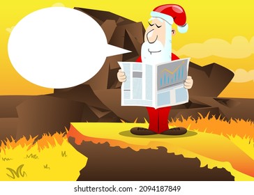 Santa Claus in his red clothes with white beard reading newspaper. Vector cartoon character illustration.