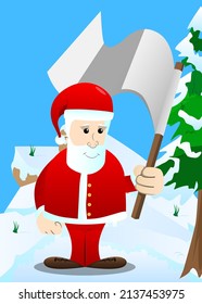 Santa Claus in his red clothes with white beard holds white flag of surrender. Vector cartoon character illustration.