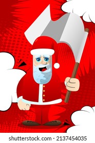 Santa Claus in his red clothes with white beard holds white flag of surrender. Vector cartoon character illustration.