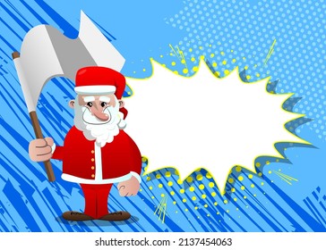 Santa Claus in his red clothes with white beard holds white flag of surrender. Vector cartoon character illustration.