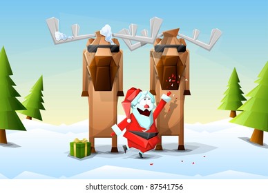 santa claus with his reindeer enjoying the holidays