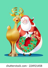 santa claus and his reindeer humoral vectorial illustration for christmas  greetings card 