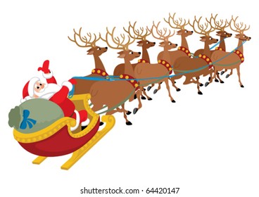 Santa Claus with his reindeer isolated on white.