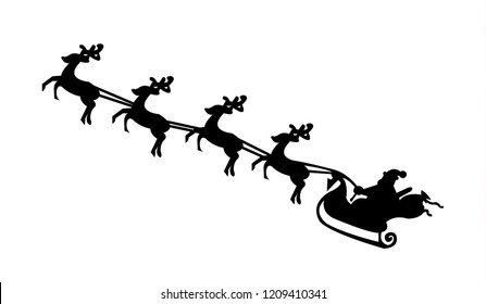 Santa Claus with his sled and reindeers, isolated