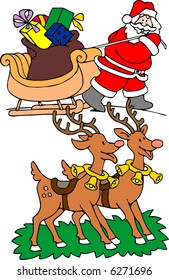 Santa Claus with his Sled and Reindeers