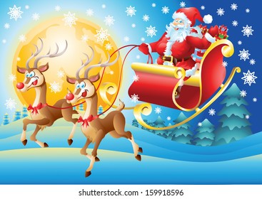 Santa Claus His Sleigh Flying Night Stock Vector (Royalty Free ...