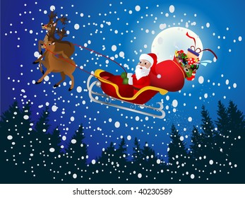 Santa claus and his sleigh flying
