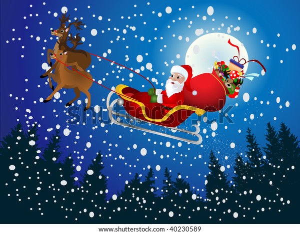 Santa Claus His Sleigh Flying Stock Vector (Royalty Free) 40230589