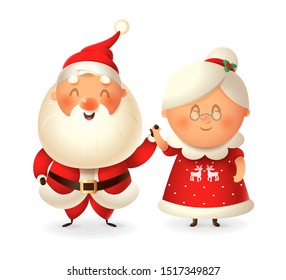 Santa Claus and his wife Mrs Claus celebrate holidays - vector illustration isolated on transparent background